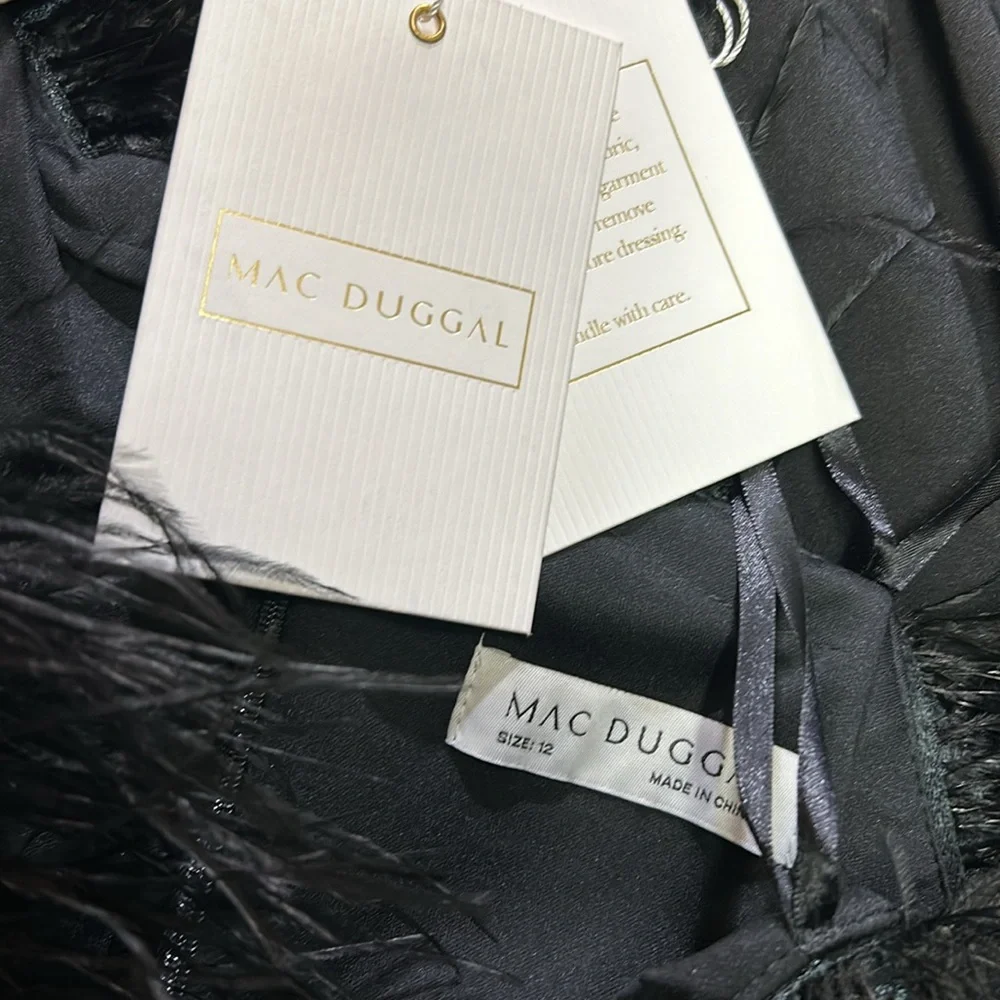 Mac Duggal 68147 Feather Trim One Shoulder Draped Dress Size 12 NWT Black - Picture 5 of 5